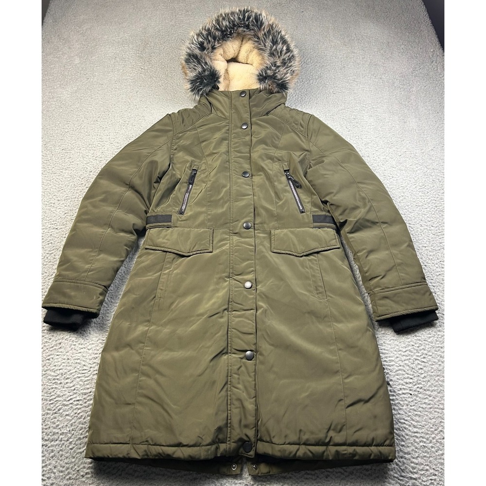Stoic Parka Women Green Faux Fur Insulated Down Hooded Winter Coat Jacket Small